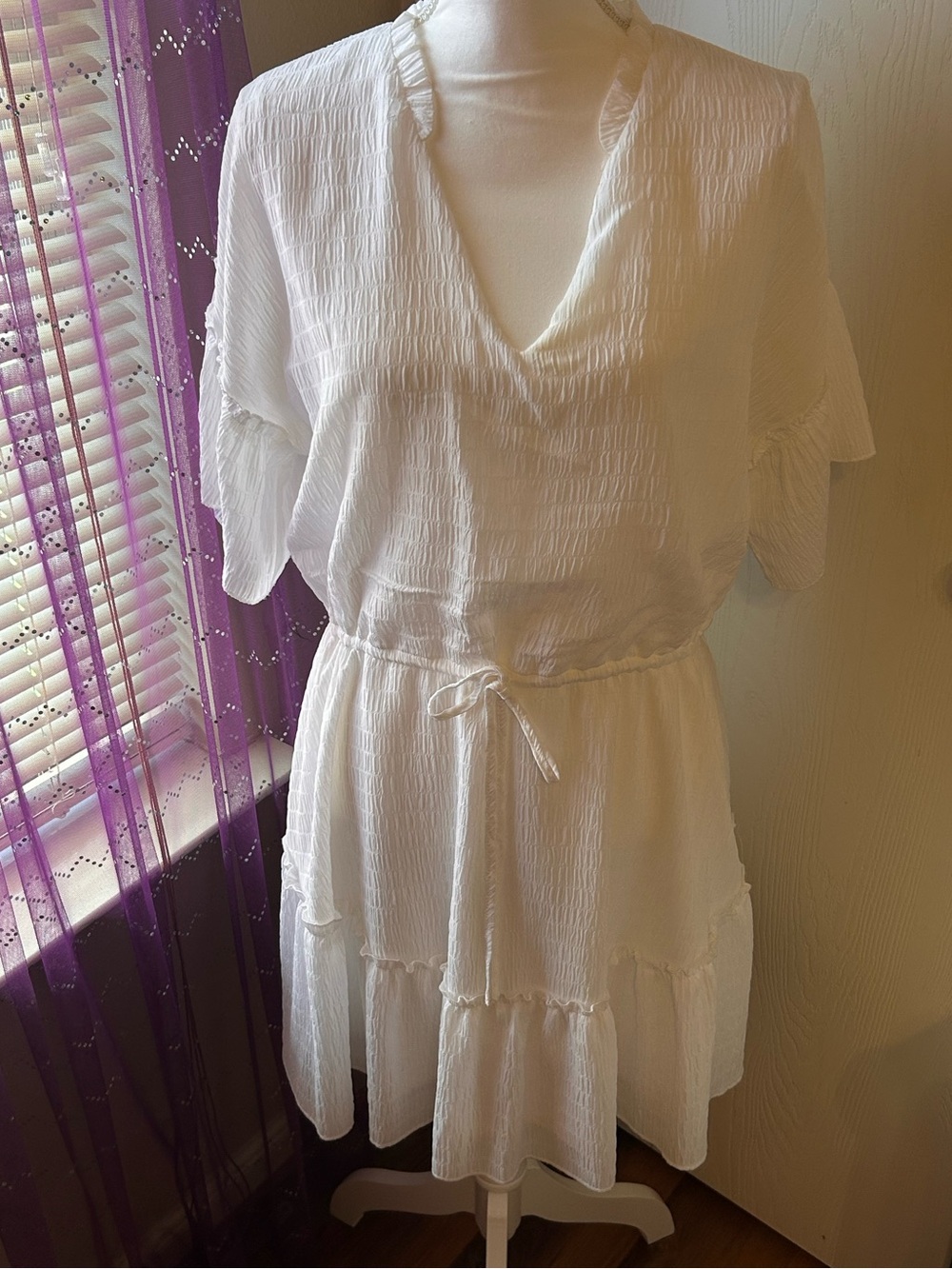 CATO White Textured V-Neck Tiered Summer Dress